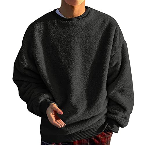 Genérico Top Cafeteras O-Neck Pullover Sudadera Manga Larga Deporte Color Sólido Blusa Top Sudadera De Navidad Hombre (Black, XXL)