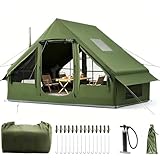 Tienda de campaña Inflable con Apertura de Chimenea y tragaluz, Tienda de campaña para 2-8 Personas con Bomba de Aire, Tienda Inflable de Tela Oxford Impermeable para 4 Estaciones, Montaje rápido