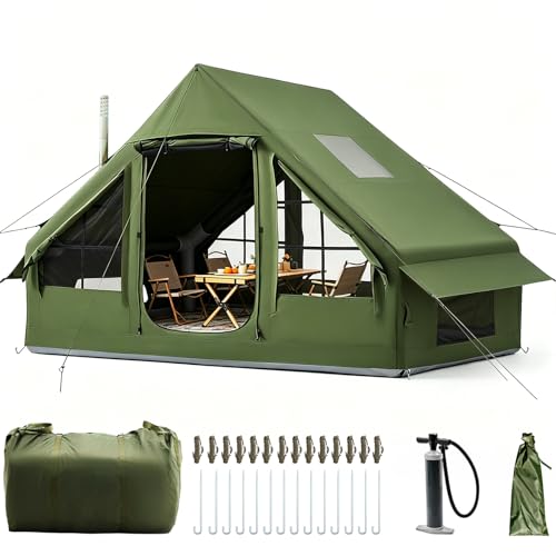 Tienda de campaña Inflable con Apertura de Chimenea y tragaluz, Tienda de campaña para 2-8 Personas con Bomba de Aire, Tienda Inflable de Tela Oxford Impermeable para 4 Estaciones, Montaje rápido