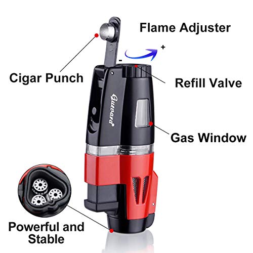 Cigar Torch Lighters Butane Refillable Lighter 3 Jet Flame Strong Flame Windproof with Punch(No Gas Include) - Thumbnail 6