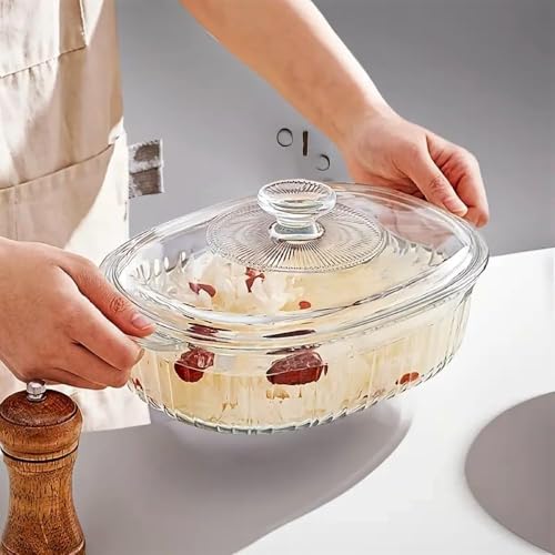 Image of bellemax 1pcs Set of 1000 ml Each Casserole with Glass lid Microwave Oven Safe Serving Bowl Tempered Glass, for Rice and Boiling Food Multipurpose (BM-05)