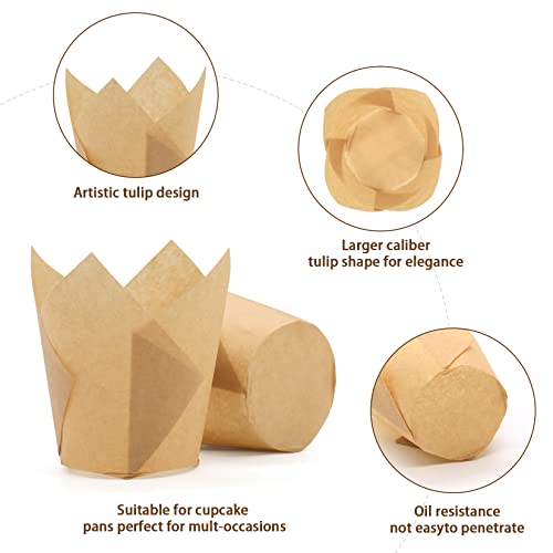 Tulip Cupcake Liners, Halp·ssfm 200Pcs Muffin Baking Liners Holders Premium Baking Cups Cupcake Wrappers Christmas Cupcake Liners For Halloween Wedding Birthday Valentine Party（Natural） #TOP2
