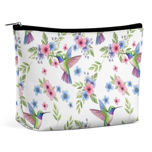 AMRANDOM Travel Gift Cosmetic Bag Floral Hummingbird Flowers Makeup Bag for Traveller Women Friends Sister