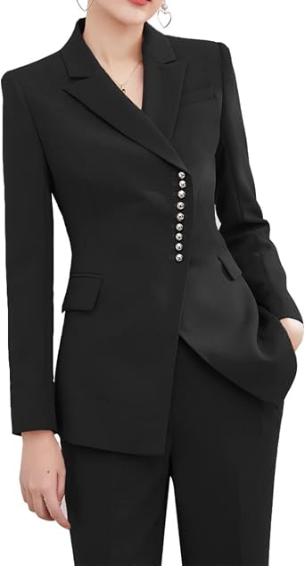 Womens 2 Piece Business Suits Blazer Pant Slim Fit Office Lady Suits Buttons