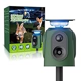 VxoDhuuo 360° Cat Repellent, Cat Repellent Deterrent for Gardens UK, Animal Scarer Ultrasonic with PIR Sensor 5 Adjustment Modes, IP65 Waterproof Solar USB Charging for Cat Fox Bird Squirrels Foxes