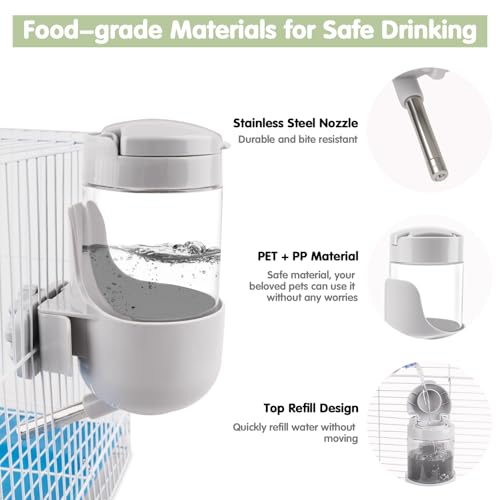 Image of Depets Guinea Pig Water Bottle No Drip, 12 oz Small Animal Water Dispenser | Top Refill Cage Water Bottle with Screw Fastener, ABS Material, for Rabbit Hamster Rat Ferret Kitten, Gray