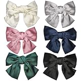 6 Pcs Satin Silk Hair Barrettes 8 Inch Big Satin Bows Hair Clip Long Ribbon Bows Hair Clips French A