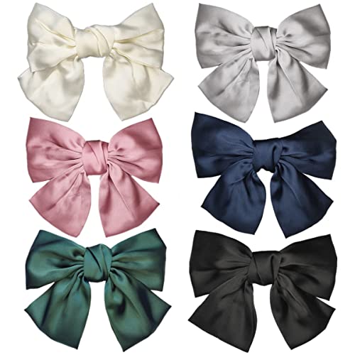 6 Pcs Satin Silk Hair Barrettes 8 Inch Big Satin Bows Hair Clip Long Ribbon Bows Hair Clips French Automatic Hair Clip Headwear Fashion Hair Accessories For Women Girls Thick And Medium Hair #TOP19