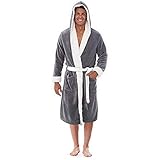 Lässiger Kimono-Bademantel für Herren mit farbigen Kapuzenpyjamas, verlängerte Winterbademäntel, warme Heimkleidung, langärmelige Robe (Grauweiß 5XL)