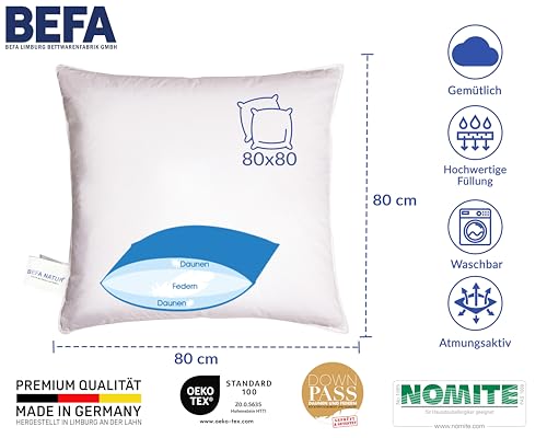 Daunenkissen 80×80 von BEFA NATUR – Made in Germany
