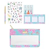 Lilly Pulitzer Pencil Case with Planner Accessories for Adults, Agenda Bonus Pack Includes Stickers, Click Pen, Mini Notepads, Bookmarks, and Zipper Pouch (Royal Coral)