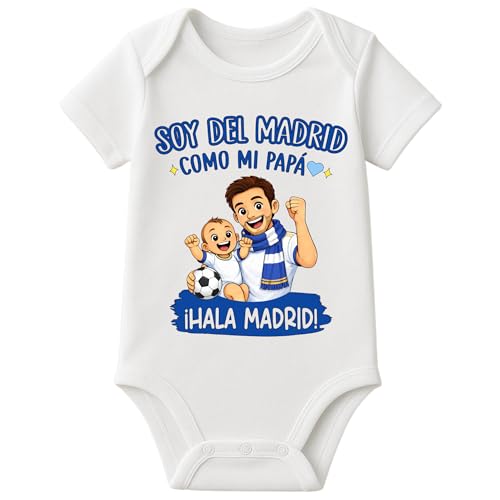 Enzo Details BODY BEBE FUTBOL MADRID PAPÁ – REGALO ORIGINAL BEBE NIÑO NIÑA BABY SHOWER (0 3M, Manga larga)