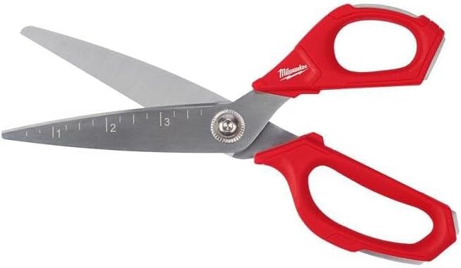 Milwaukee 48-22-4041 Iron Carbide Core Large-Looped Straight Jobsite Scissors w/ Onboard Ruler Markings and Index Finger Groove