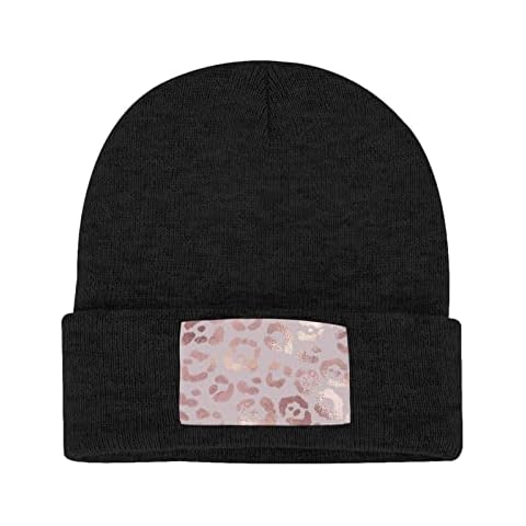 TDAHEGN Unisex Cuffed Knit Hat, Leopard Skin Rose Gold Beanie Hat-Outdoor Winter Hat for Men Women Cover