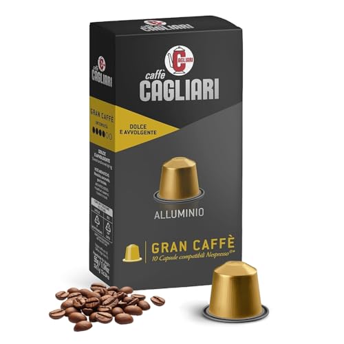 Image of Cafe Cagliari Aluminium Coffee Capsule 100% Arabica, Italy Origin|Intensity 6, Gran Caffe, Medium Roast| Nesspresso Compatible Coffee Capsule Pods, Pack of 10 Pods