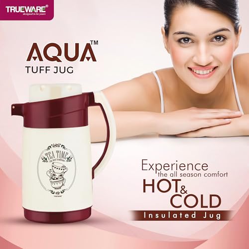 Image of Trueware Aqua Jug Insulated Flask -1000 Ml | Insulated Tea Pot Kettle Inner Steel Outer Plastic | Hot & Cold | Food Grade Plastic | Lightweight BPA-Free | Wide Mouth Design | Ideal for Office, Travel