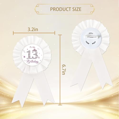 Happy 13th Birthday Tinplate Badge Pin, It's My 13th Birthday Button Pin, Purple Crown White Rosette Happy Birthday Badge Pin for Girl, Diamond Brooch Buttons for Thirteen Birthday Party3