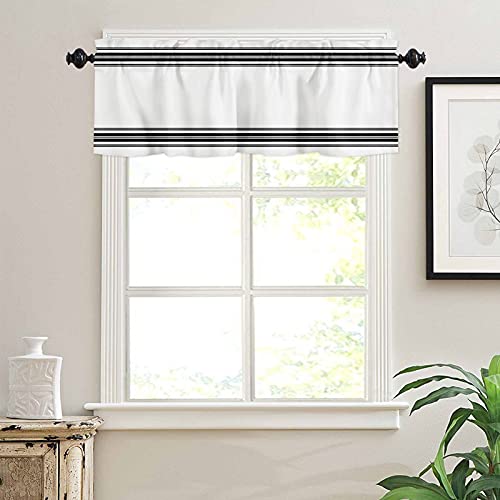 Windows Valances Curtain Black Ticking Vertically Stripe Kitchen Valances Rod Pocket Simple Style White Window Treatment Short Topper Curtains For Kitchen Bathroom Living Room 1 Panel,54 By 18 Inches #TOP2
