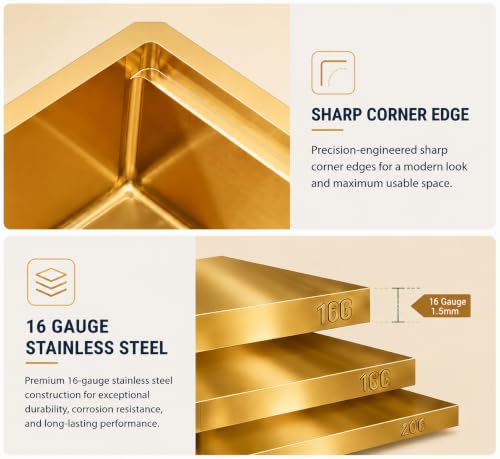 Image of Gold Bar Sink, 13 Inch Stainless Steel Undermount Sink