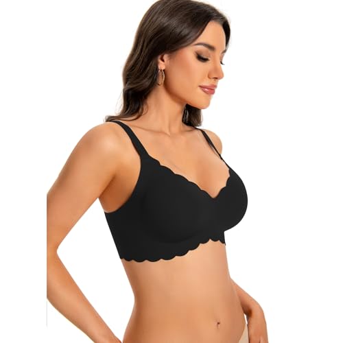 ANGOOL Seamless Bras for Women Wire Free Push Up V Neck Padded Bralette Soft Support Full Coverage Comfort Women Bra, Black, XL - Image 2