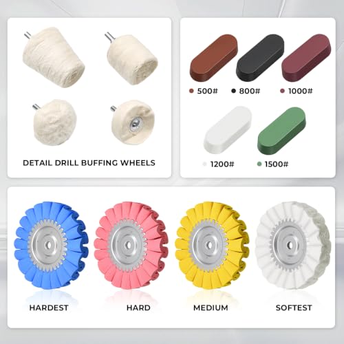 14PCS Aluminum Polishing Kit, 8” S-Shape Airway Buffing Kit with 5 Polishing Compounds & 4 Detail Drill Wheels, for Aluminum, Stainless Steel & Truck Wheels by Aogbra - Image 2