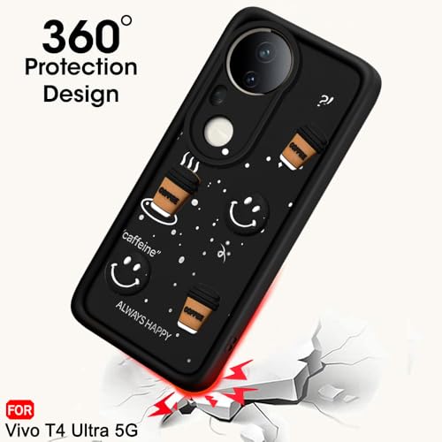 Image of TheGiftKart Back Cover Case for Vivo T4 Ultra 5G | Cute Fun Cartoon 3D Smiley Coffee Case | Full Camera Protection | Shockproof Back Cover Case for Vivo T4 Ultra 5G (Silicone, Black)