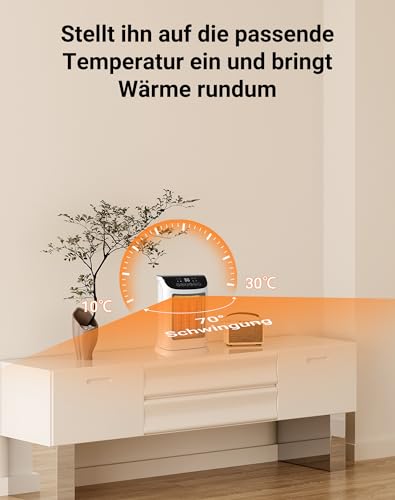 Primevolve Heizlüfter Energiesparender-1800W PTC Keramik Heizlüfter mit Oszillation,12 Stunden-Timer, Fernbedienung, 4 Heizmodi,Thermostat - Leises Energiesparender Heizlüfter