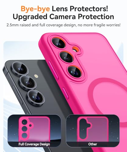 Image of CANSHN Designed for Samsung Galaxy S24 FE Case [Full Camera Protection] [Compatible with MagSafe] Translucent Matte Shockproof Protective Phone Cover 6.7 Inch - Hot Pink