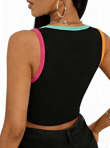 Image of LovelyWholesale Women Sexy Cut Out Crop Tank Tops Crew Neck Summer Sleeveless Top