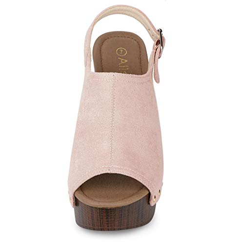 Allegra K Women's Slingback Platform Dust Pink Chunky Heel Sandals - 6.5 M Us #TOP2