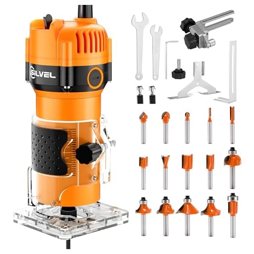 SILVEL Wood Router, 800W Wood Routers for Woodworking, 6.5Amp 1.25HP Hand Wood Router Tool, 30000R/MIN Compact Edge Trimmer with 15 1/4" Router Bit Set, Orange