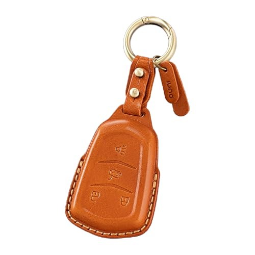 Rondrive 4 Buttons Car Key Cover Case Fit for Cadillac ATS CTS CT6 XTS XT5 XT4 XT6 SRX Escalade ESV Genuine Leather Key Fob Protector,Brown