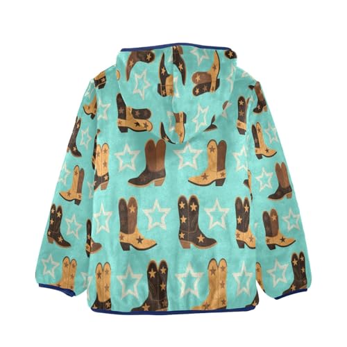 Cowboy Boots and Stars Pattern Toddler Fleece Jacket Girl Boys Hooded Fleece Jacket Coat Warm Outwear Zip-up 3-10T2
