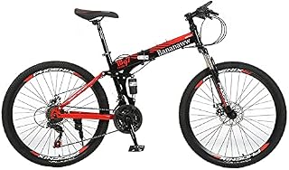 ITOSUI Folding Mountain Bike 26 Inch Wheels 21/24 Speed Full Suspension Dual Disc Brakes Foldable Frame Bicycle for Mens Bikes, Adult Mountain Trail Bike, High-carbon Steel Frame Dual