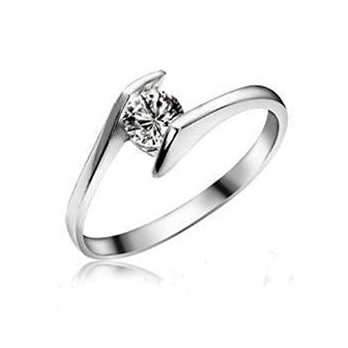 Bague de fiançailles solitaire or blanc R92 et oxyde de zirconium brillant