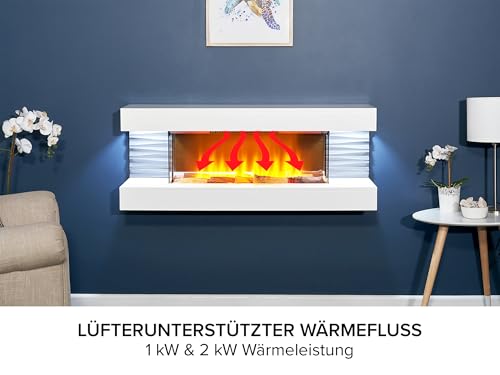 Sureflame WM-9332 elektrischer Wandkamin mit Downlights und Fernbedienung in reinem Weiß