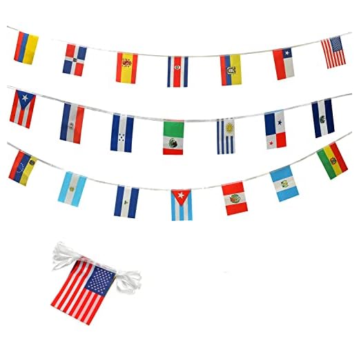 Latin America 21 Countries Flag Banner String Spanish Language Speaking Assorted Latino Hangings Flags Pennant,For National International Classroom School Sports Bars Party Festival Decorations(30 Ft 21 Flags)