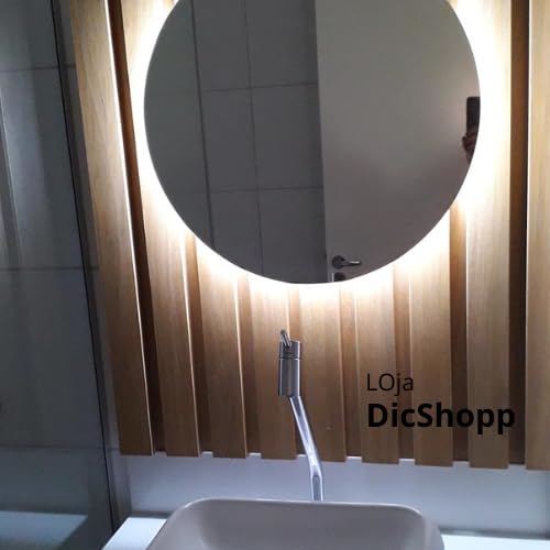 Espelho Redondo 4mm com Led Branco Frio Lapidado Sem Borda 50cm de Diâmetro