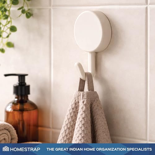 Image of HomeStrap Round Self Adhesive 2 Wall Hooks | Multipurpose Stick-On Hooks with No Screw Installation & No Wall Marks for Bathroom, Kitchen, Bedroom & Entryway Hanging Keys, Towels & Accessories