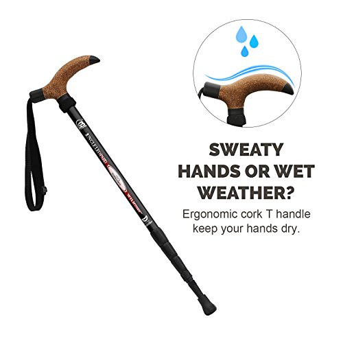 Aluminum Alloy Quick Lock Trekking Pole Anti-Shock Walking Stick Adjustable Cane Crutch for Mountains Trekking Hiking,Ultralight Collapsible with Cork Grips Tungsten Tips (1, Black)