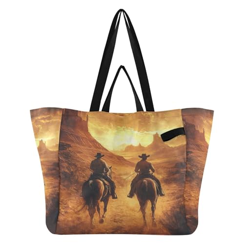 Wudan Bolsas de lona para cocina, bolsas de comestibles, bolsa de alberca para hombres, hospital, compras, playa, viajes, dos vaqueros en el terreno del cañón