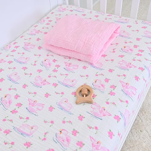 Image of LollyBanks Muslin Crib Sheet, 100% Cotton Fitted Crib Sheets for Girls
