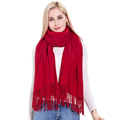 Wool Scarf Women-Winter Warm Thick Woolen Formal Evening Pashmina Shawl Wrap for Ladies Christmas Gifts(Red)