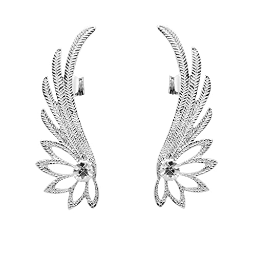 Silver Angel Wings Ear Cuff Earrings，Crystal Angel Wings Crawler Climber Cuff Earrings For Women Girls Teens Christmas Gifts (A) #TOP25