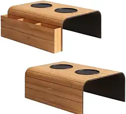 Esteira para Sofá com Suporte para Copos e Controle Remoto, Madeira Natural, Kit com 2 Peças
