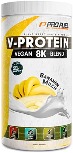 Vegan Protein – BANANE - V-Protein 8K Blend - unglaublich lecker & cremig - mit Protein aus Sonnenblume, Reis, Erbse, Hanf, Kürbis uvm. - pflanzliches Proteinpulver mit 81% Eiweiß