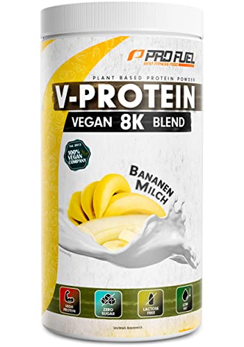Vegan Protein – BANANE - V-Protein 8K Blend - unglaublich lecker & cremig - mit Protein aus Sonnenblume, Reis, Erbse, Hanf, Kürbis uvm. - pflanzliches Proteinpulver mit 81% Eiweiß