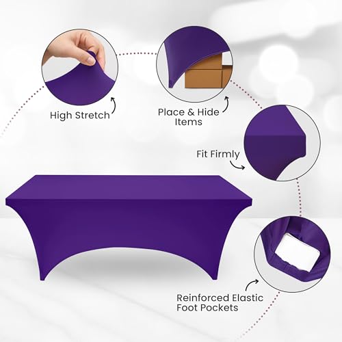 image for Utopia Kitchen 6ft Spandex Table Cloth Rectangle [2 Pack, Purple] 200G