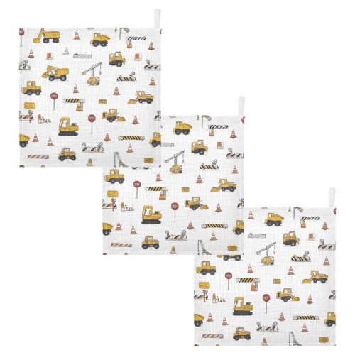 Image of vvfelixl Construction Trucks Baby Burp Cloths Baby Muslin Washcloths for Boys Girls Cotton Babys Face Towel for Newborn Soft 11.8 X 11.8 in, 5 Pack