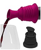Wine Stopper and Pourer 2 Pack – Pink and Black Silicone Wine Accessories to Serve Wine More Easily by Simply Charmed